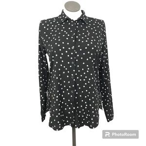 Van Heusen Button Down Shirt Women’s Size L Color Black/ Polka Dot long sleeve